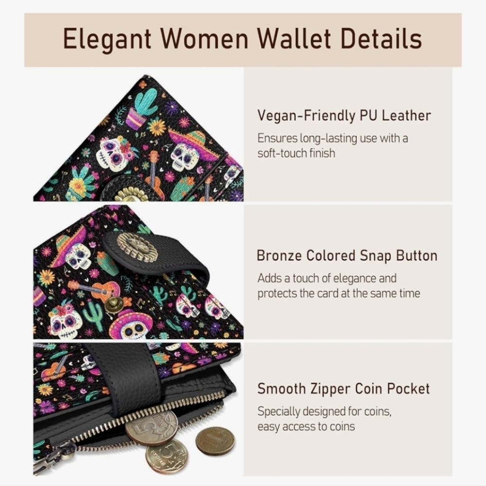 Colorful Skull Pattern RFID-Blocking Wallet - Picture 6 of 6